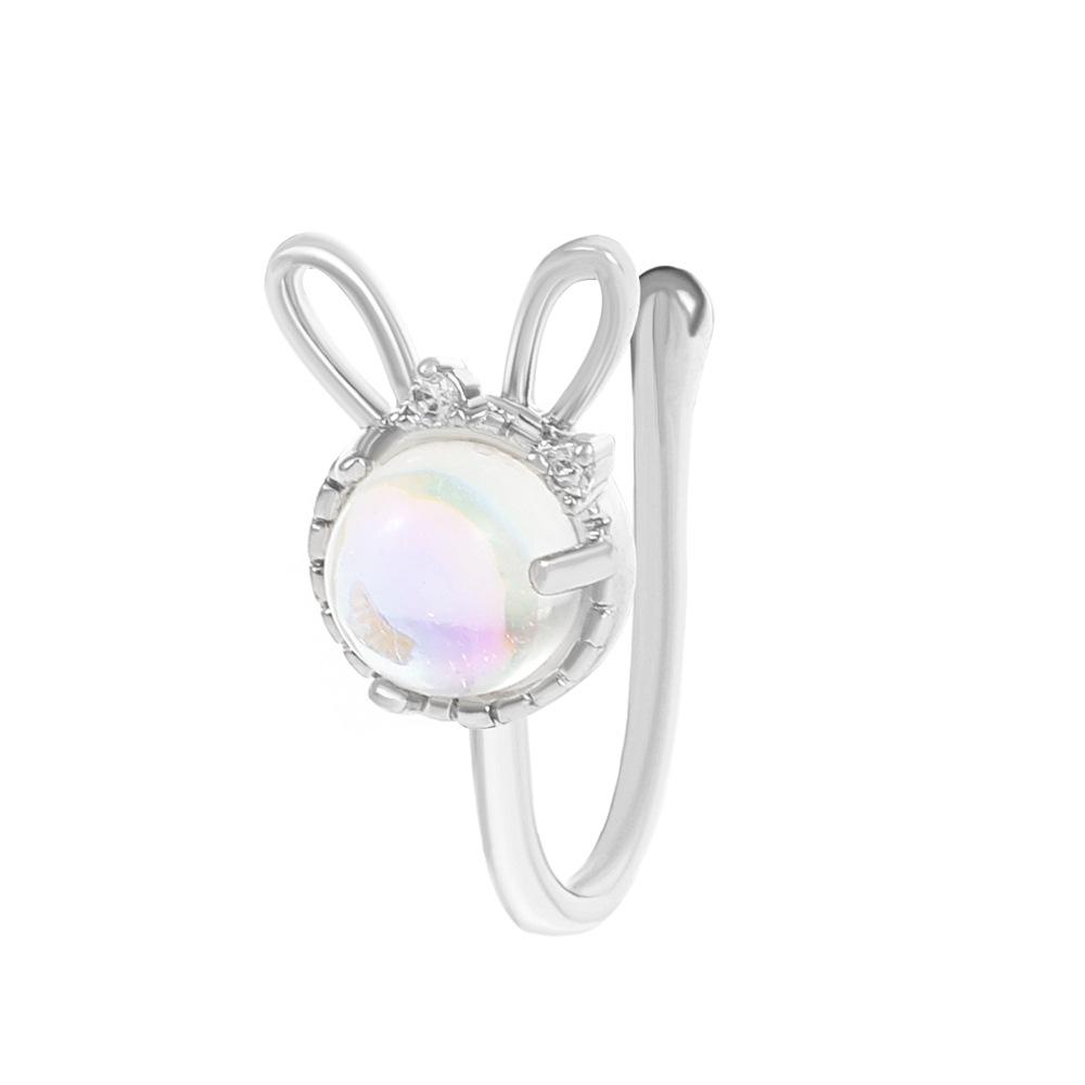 U-shaped rabbit nose pinch nail fashion piercing-free diamond moonstone bunny nose decoration puncture jewelry