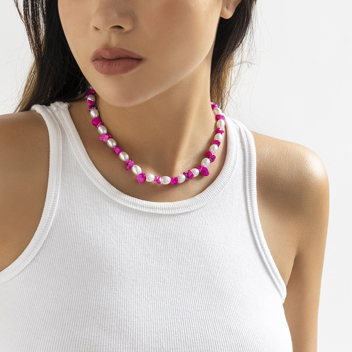 Jewelry ethnic niche imitation pearl simple necklace retro color beaded turquoise clavicle chain