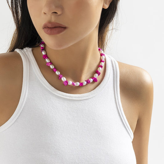 Jewelry ethnic niche imitation pearl simple necklace retro color beaded turquoise clavicle chain