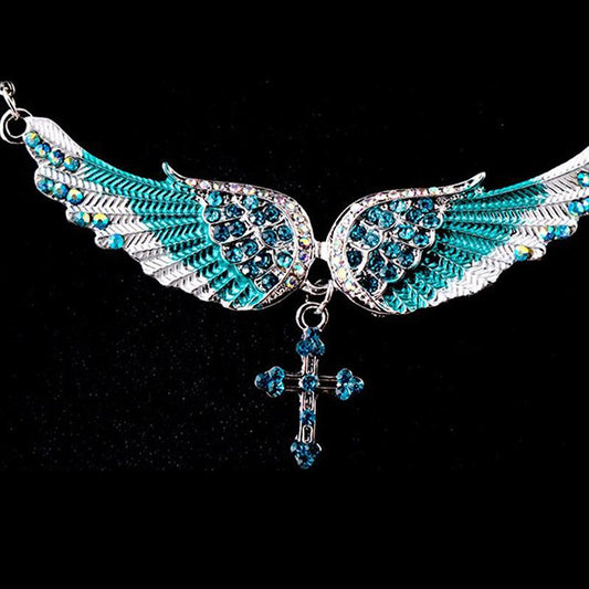 Angel Wings Wings Diamond Pendant Necklace Autumn and Winter Cross Long Sweater Chain
