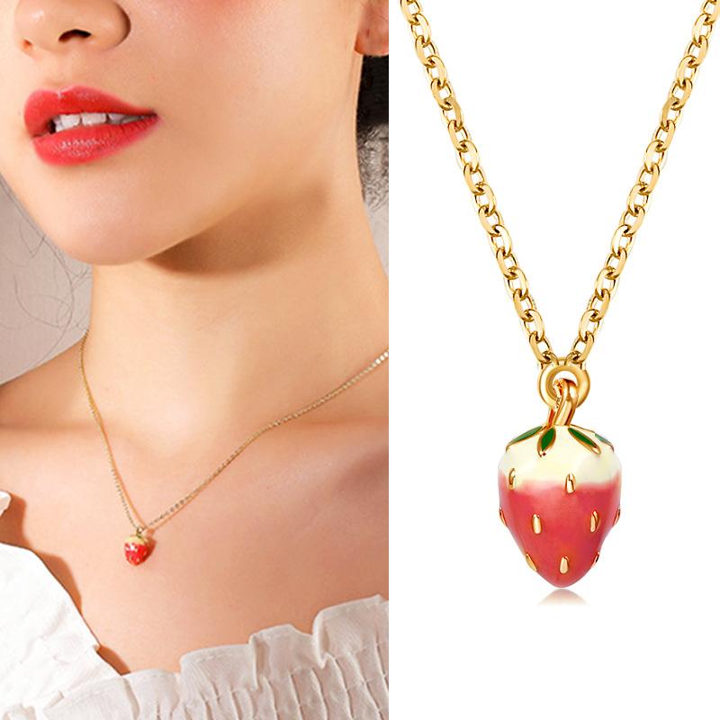 Original Cute Strawberry Necklace Sweet Short Tassel Clavicle Chain Jewelry