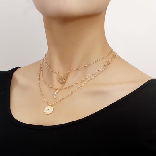 Accessories light luxury niche design sense three-layer sweater chain high-end sense star moon necklace