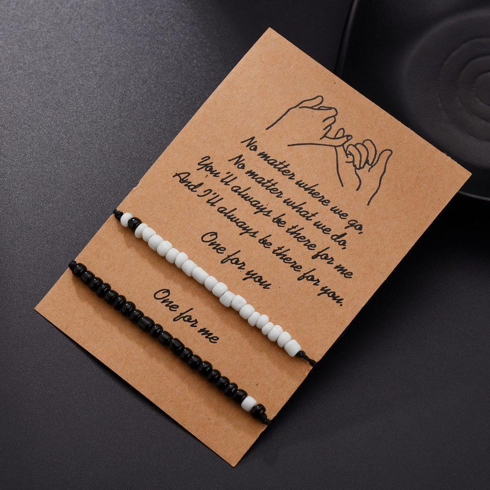 Simple black and white rice beads double layer bracelet weaving blessing couple friendship card bracelet bracelet bracelet