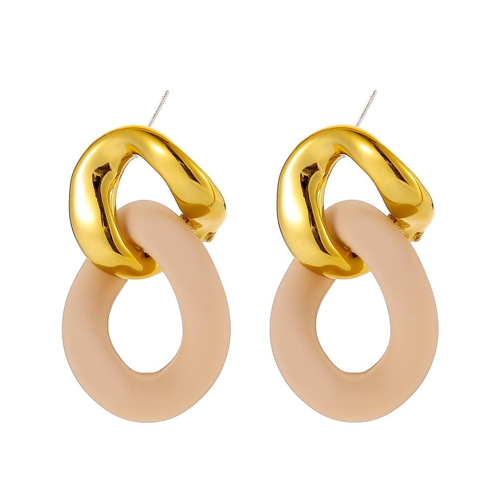 Retro double circle simple fashion earrings 18k frosted rubber paint exaggerated chain ladies earrings