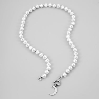 Fashion Harbor Stainless Steel Pearl Moon Lock Necklace Creative Retro Personality Design Versatile Men's Necklace