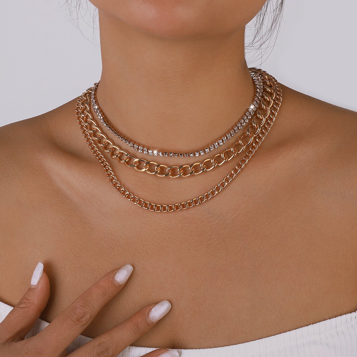 N1279 Exaggerated Thick Chain Neck Chain Claw Chain Multi-layered Vintage Necklace Hip-Hop Punk Necklace