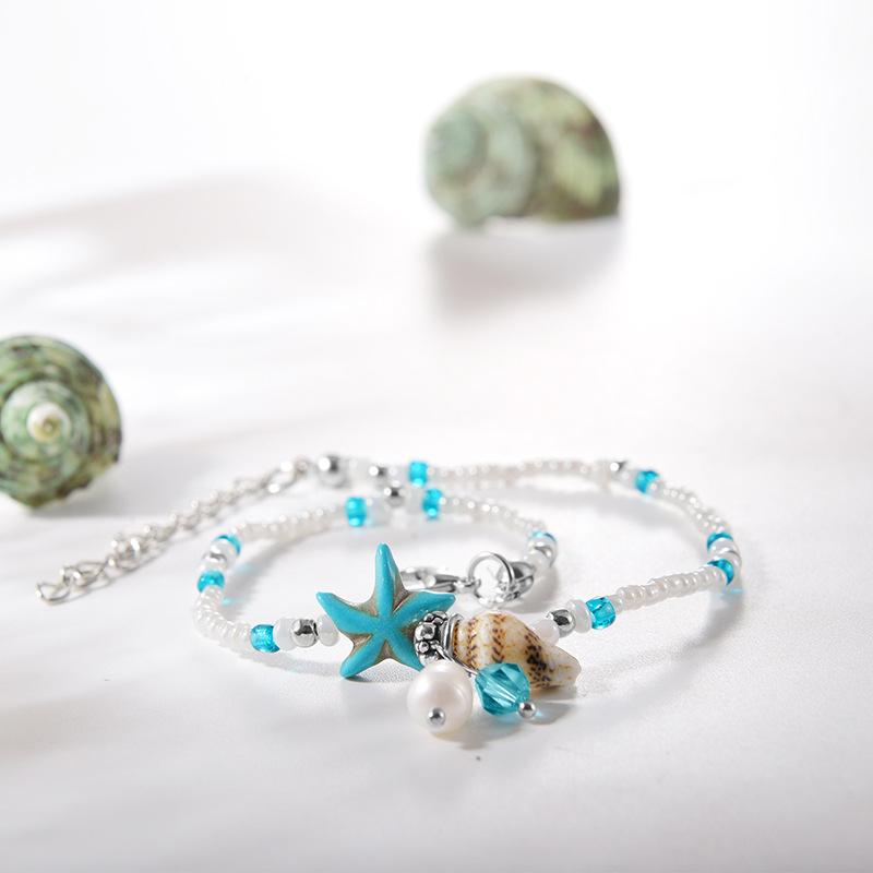 Fashion Ethnic Starfish Shell Turquoise Pearl Anklet Bohemia Beach Conch Handmade Foot Decoration