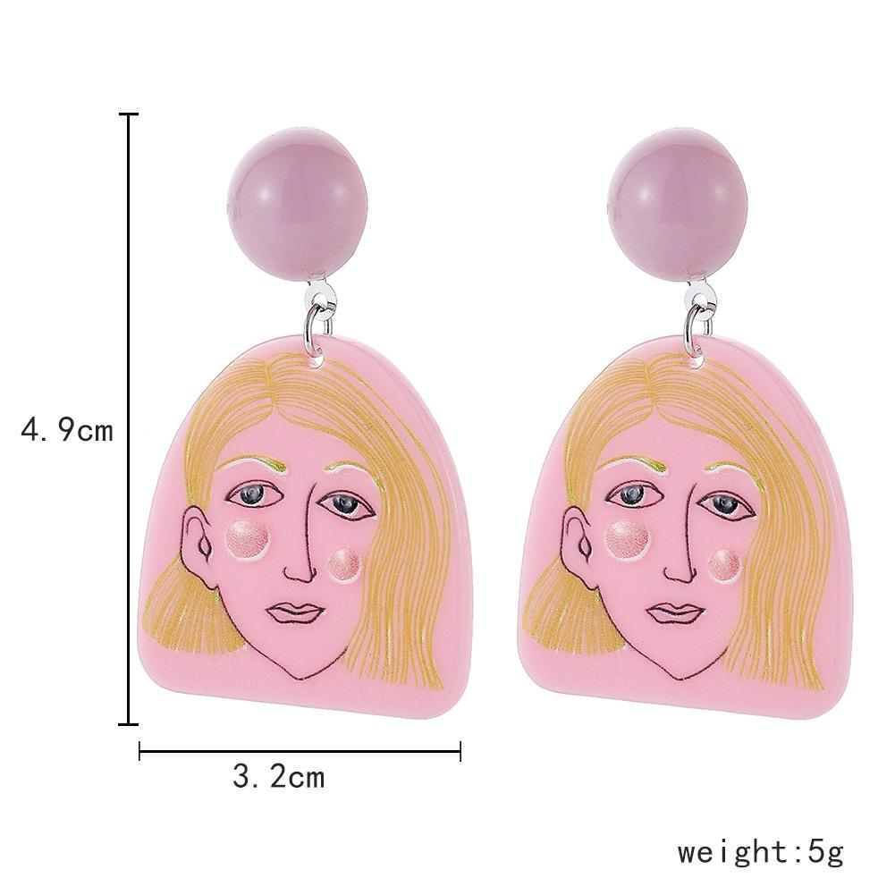 Retro Pink Beauty Acrylic Graffiti Earrings Cute Personality Geometric Design Touching Face Earrings