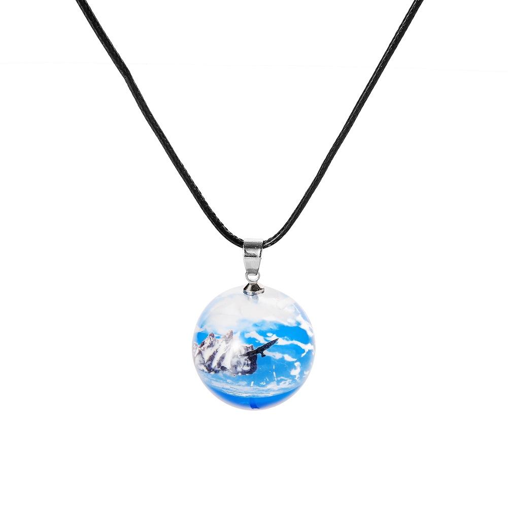 Ins creative handmade jewelry blue sky and white clouds eagle mountain luminous resin necklace