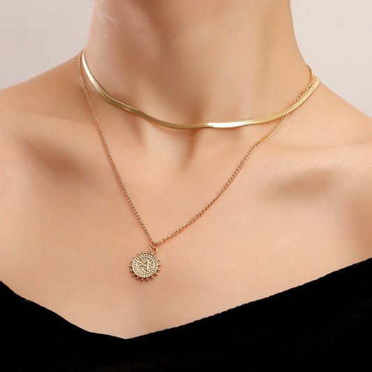 Explosive fashion double-layer simple flat snake chain letter A pendant necklace female all-match ins necklace