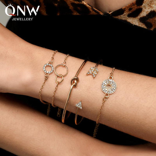 5-piece bracelet fashion arrow set bracelet female personality trend star circle diamond bracelet