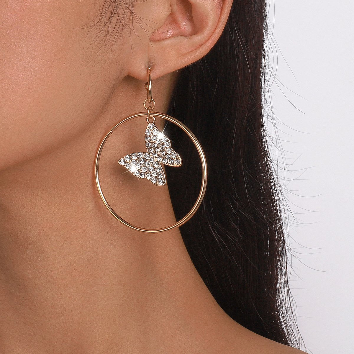 E1655 Minority Light Luxury Fashion Earrings Rhinestone Butterfly Personality Creative Geometric Smart Elegant Earrings