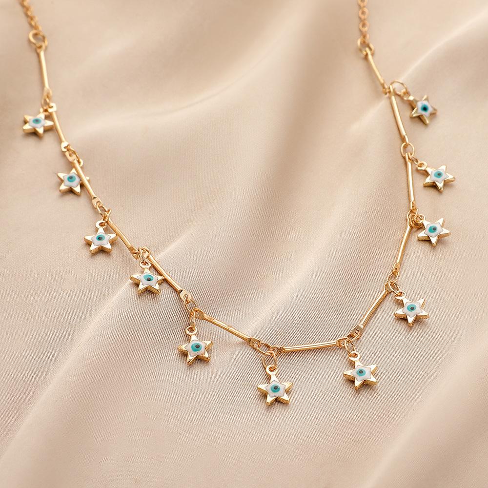 Clavicle chain personality fashion five-pointed star dripping oil eyes short collarbone necklace neck chain female