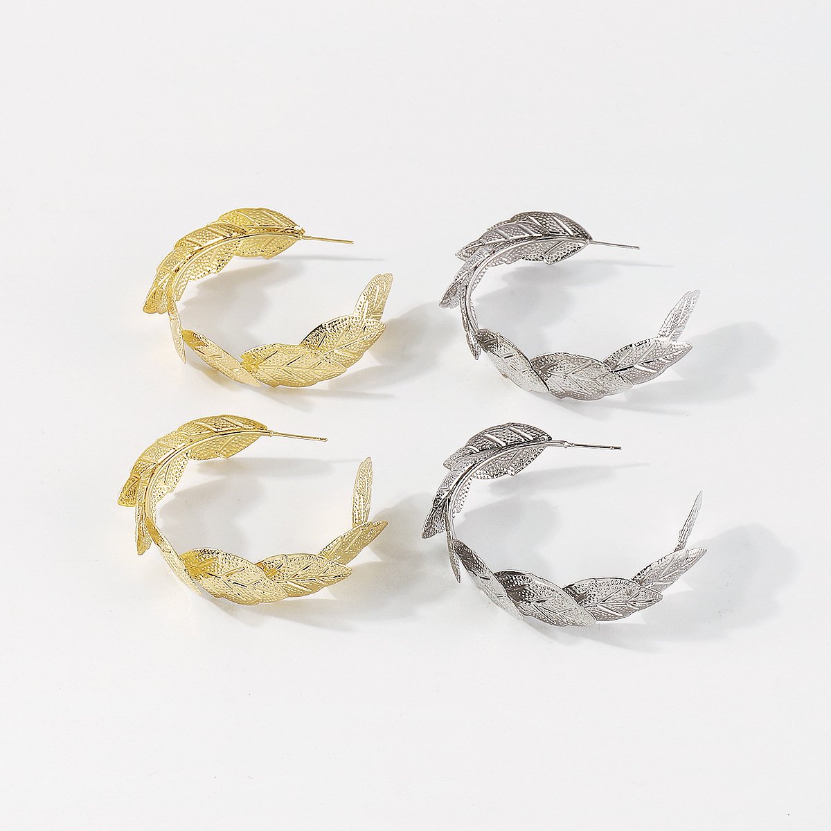 E1833 earrings simple metal texture creative leaf earrings three-dimensional geometric texture earrings