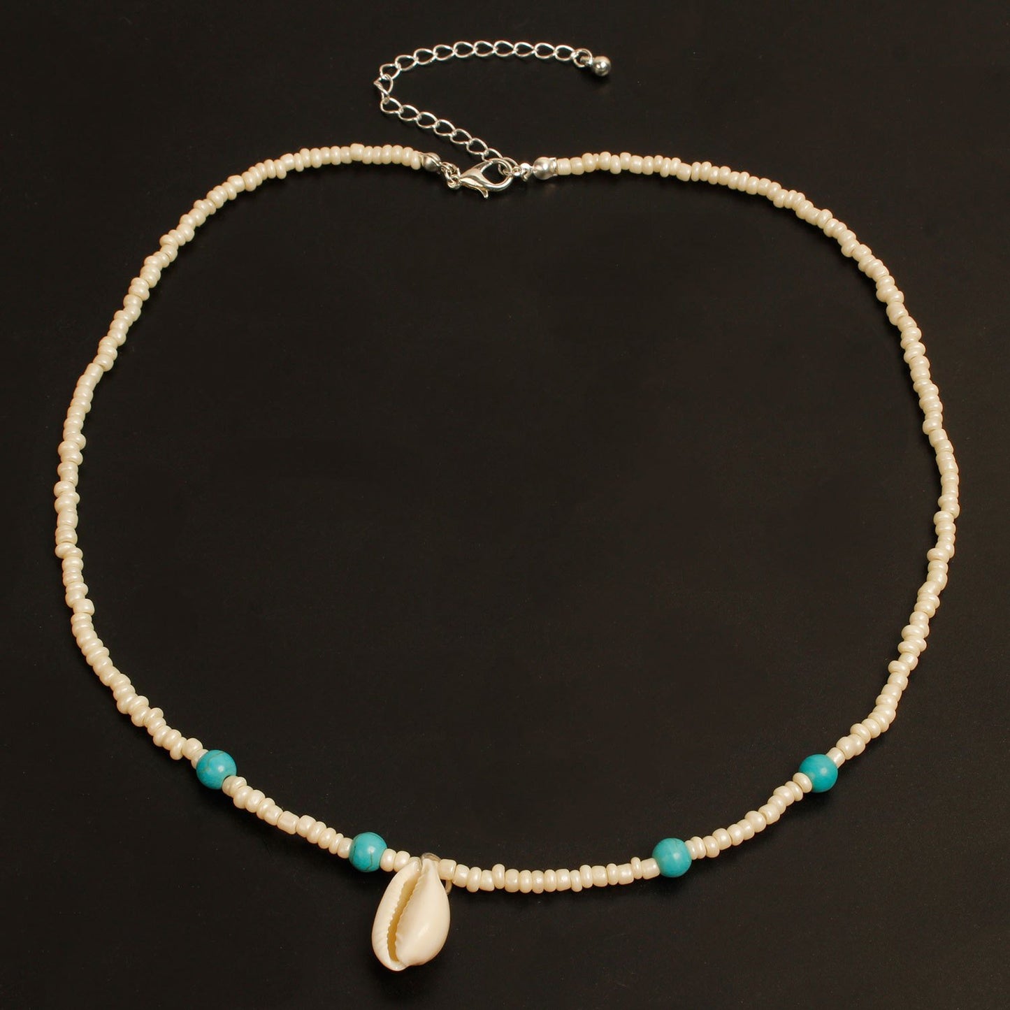 Jewelry White Rice Beads Turquoise Shell Necklace Ladies Fashion Temperament Short Necklace Clavicle Chain