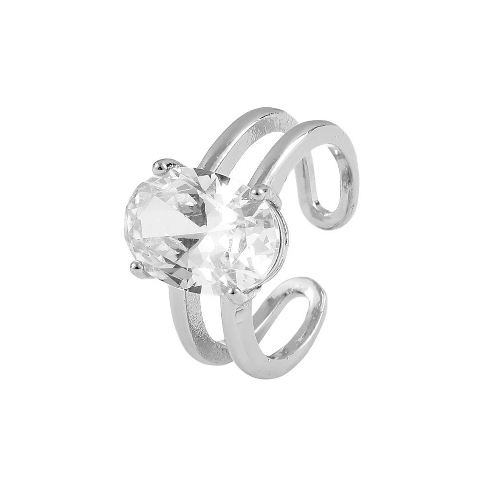 eaby oval large zircon copper micro-inlaid open ring exaggerated creative design versatile style ladies ring