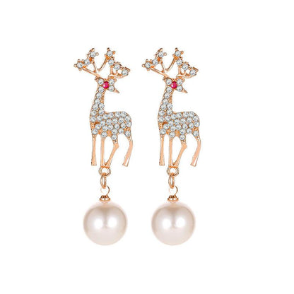 Christmas earrings temperament diamond elk earrings cute small animals pearl deer earrings earrings