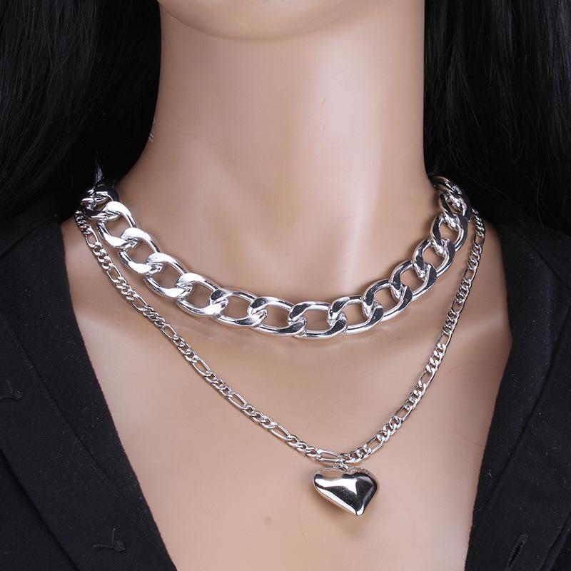 Jewelry love double-layer set chain female personality creative fashion necklace ins peach heart clavicle chain