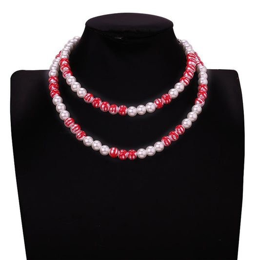 Creative Light Luxury Drip Oil Red Flame Pearl Necklace Advanced Sense Niche Design Clavicle Chain Bracelet