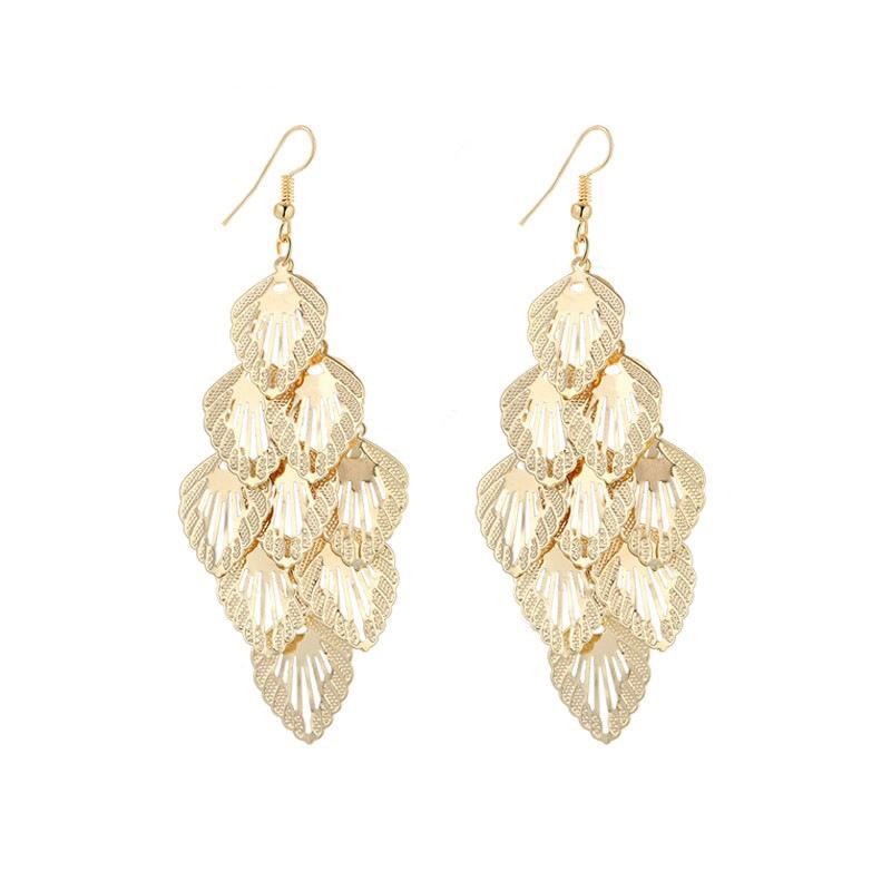 Long Hollow Leaf Earrings Fashion Metal Earrings