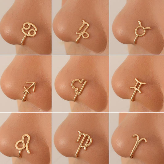 12 Constellation Free Piercing Nose Clip Nose Ring ins Fashion Metal Geometric U-shaped Nose Decoration Piercing Jewelry