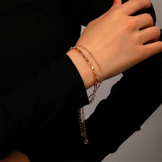 Simple Metal Multilayer Bracelet Set Fashion Geometric Stacked Chain Jewelry Female 2-Piece Set