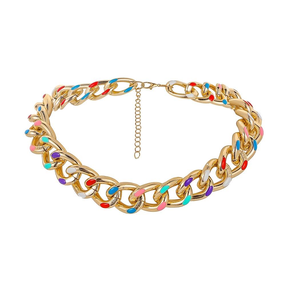 Fashion simple short rainbow aluminum chain sideways chain ins personality creative collarbone single chain necklace female