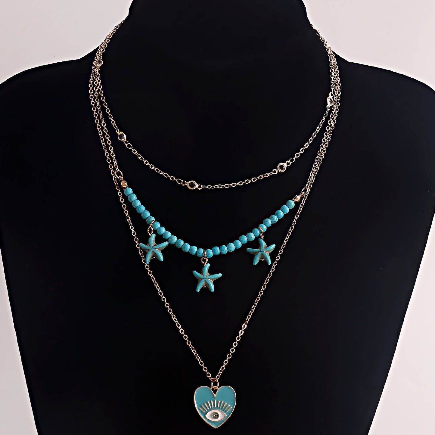 Beach Trend Devil's Eye Necklace Women's Multilayer Necklace Metal Starfish Ocean Jewelry
