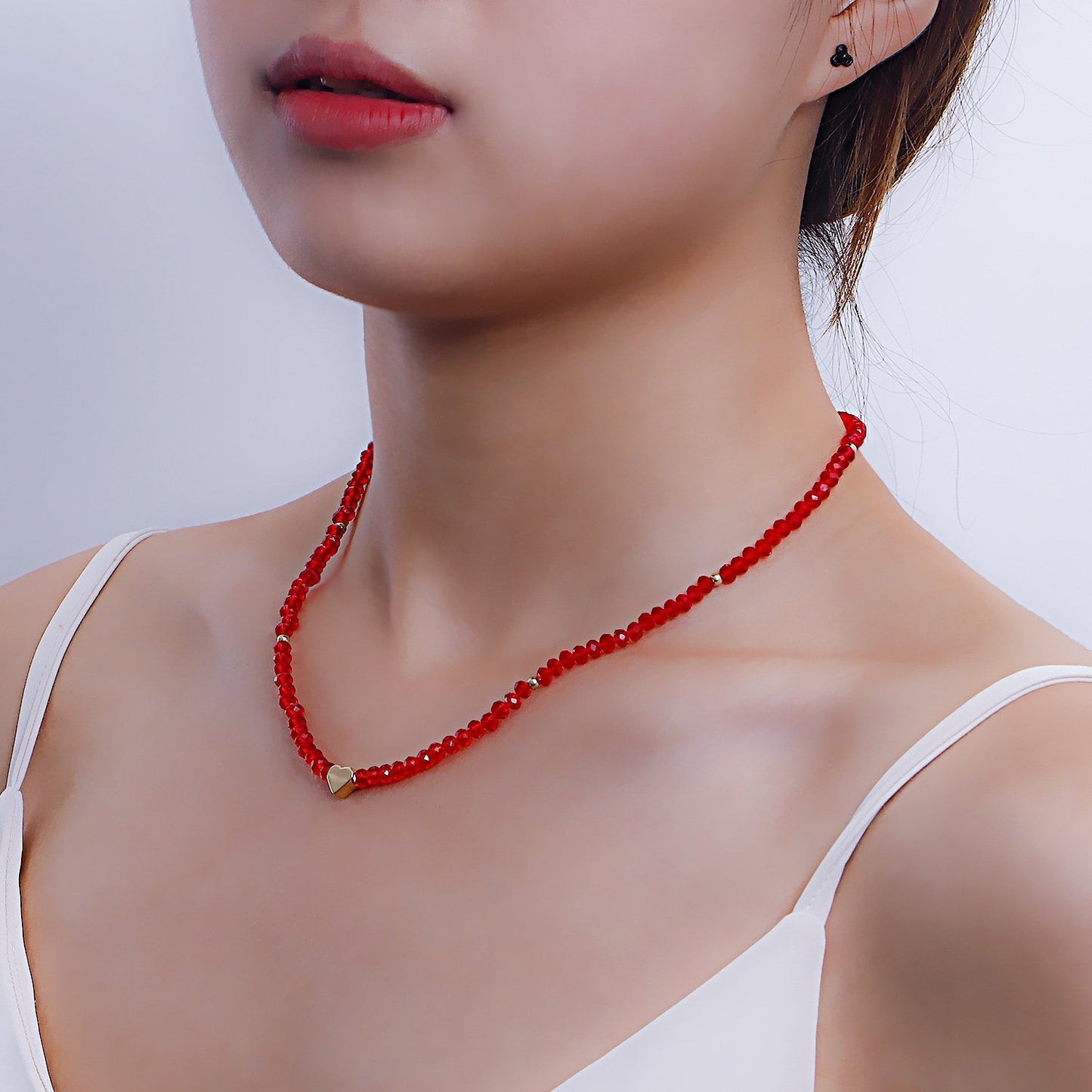Jewelry ins color crystal love necklace necklace simple women's hip-hop heart-shaped necklace hot girl