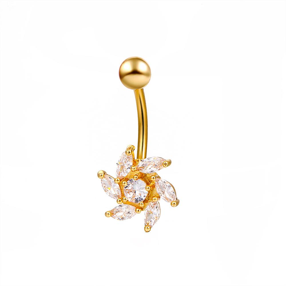 Diamond-studded flower navel nail African navel ring navel body piercing jewelry