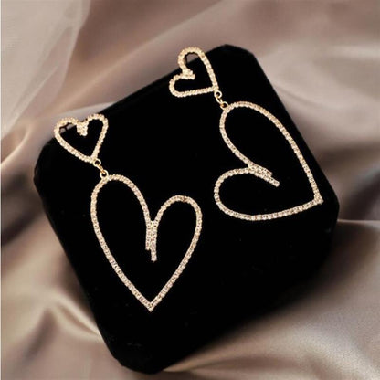 925 silver needles full of diamonds love design heart-shaped long stud earrings female exaggerated temperament net red fashion earrings