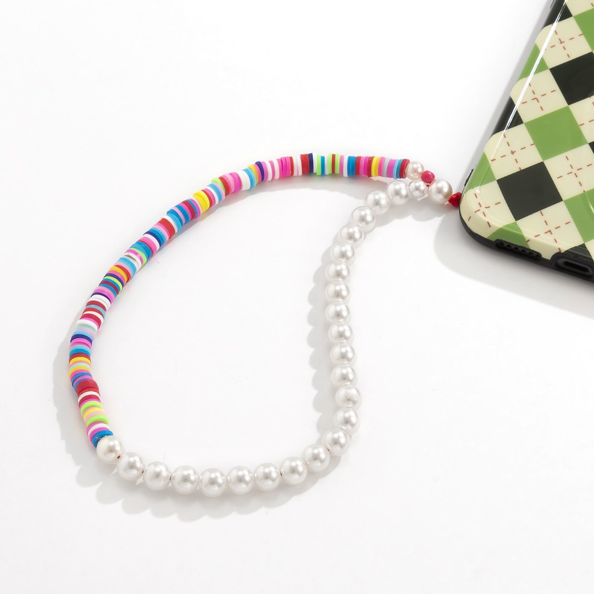 Jewelry simple imitation pearl soft pottery color mobile phone chain femininity color matching beaded mobile phone pendant