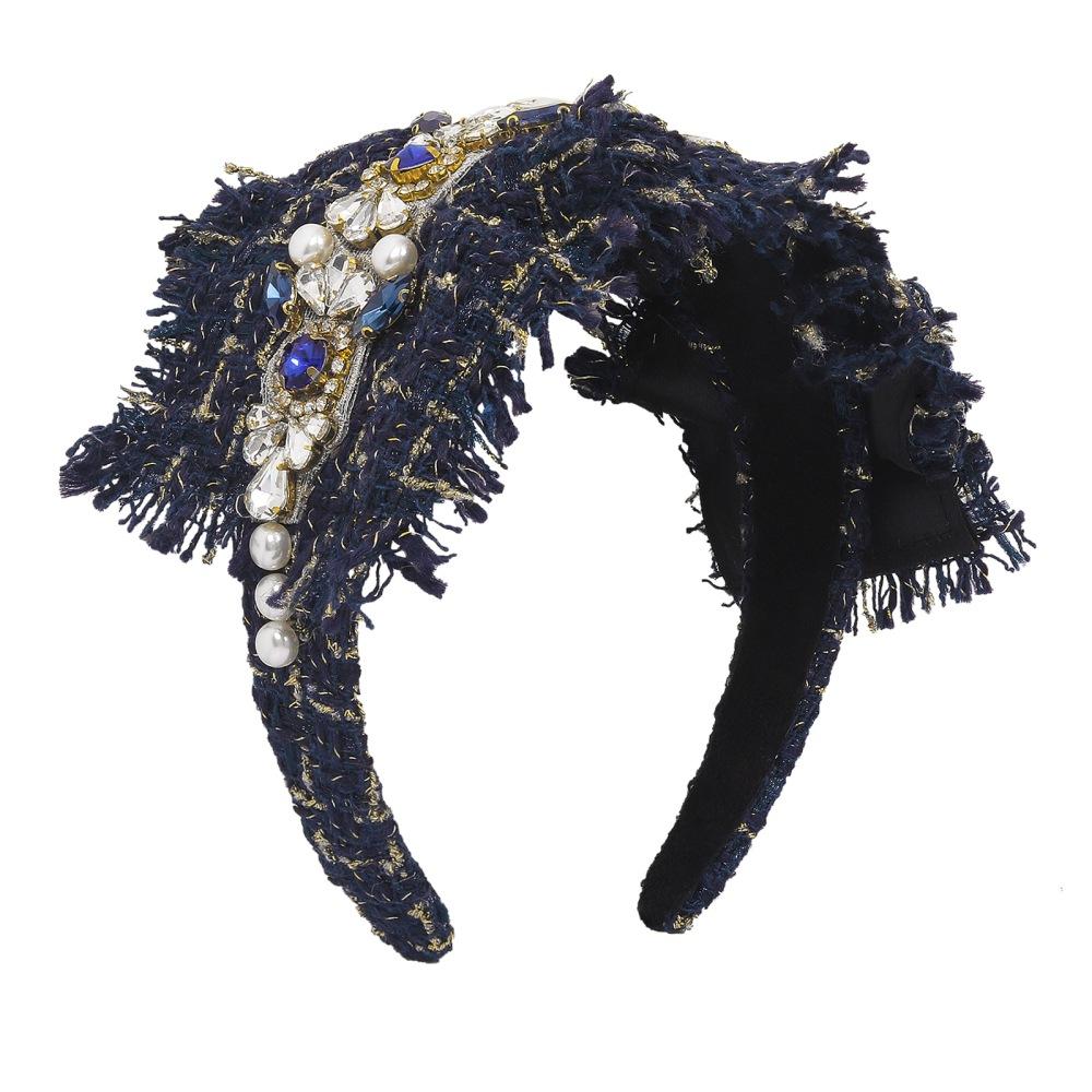 F3672 Fashion retro hair hoop diamond-studded imitation pearl temperament hair accessories fabric art celebrity palace head hoop female