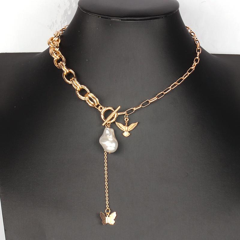 Niche Design Sense Necklace Female Indifferent Butterfly Shaped Pearl Stitching Chain Temperament Necklace