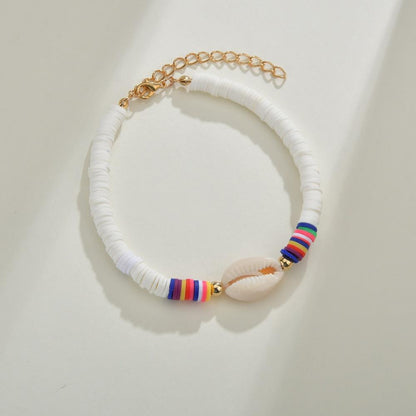 Accessories Beach Bohemia Color Soft Pottery Bracelet Female Bracelet Elastic Rope Shell Anklet