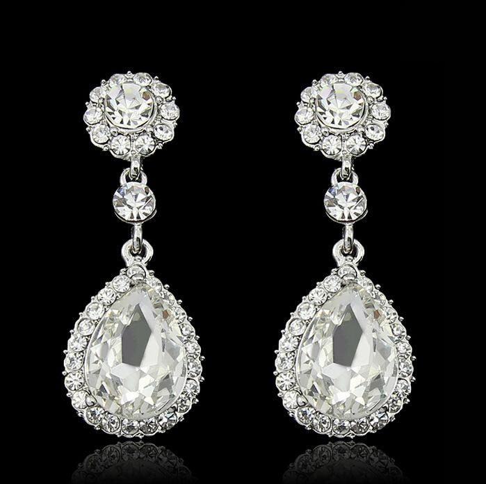 Fashion Shiny Drop Shaped Crystal Earrings Versatile Sweet Earrings Famous Ear Jewelry