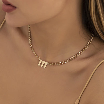 Simple and indifferent metal chain letter pendant hip-hop punk necklace female all-match niche clavicle chain