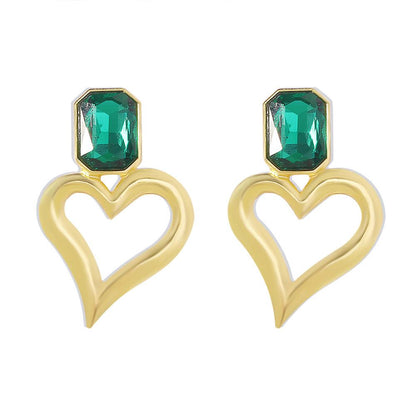 E1245 Geometric Earring Metal Simple Love Rhinestone Earring Cold Exaggerated Retro Earrings