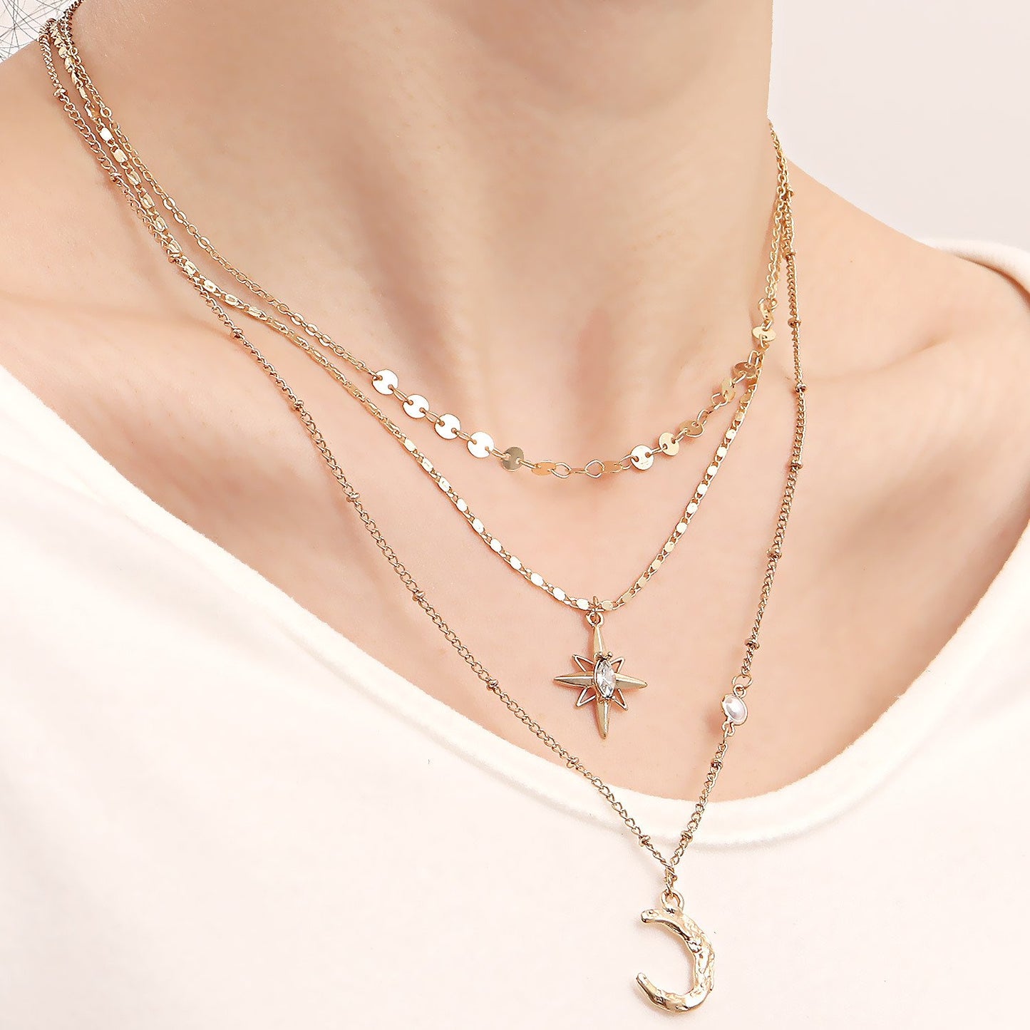 Accessories Simple and Versatile Star Moon Necklace Trendy Tassels Multi-layered Necklace Women
