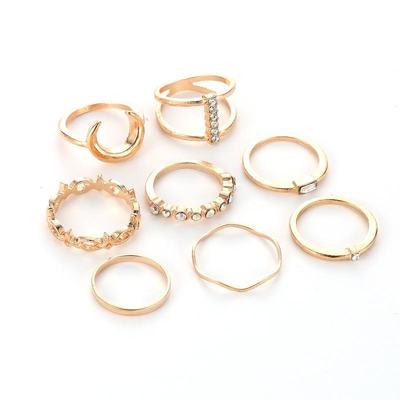 Fashion Diamond Ring Set Creative Moon Combination Ring 11-Piece Set Ring