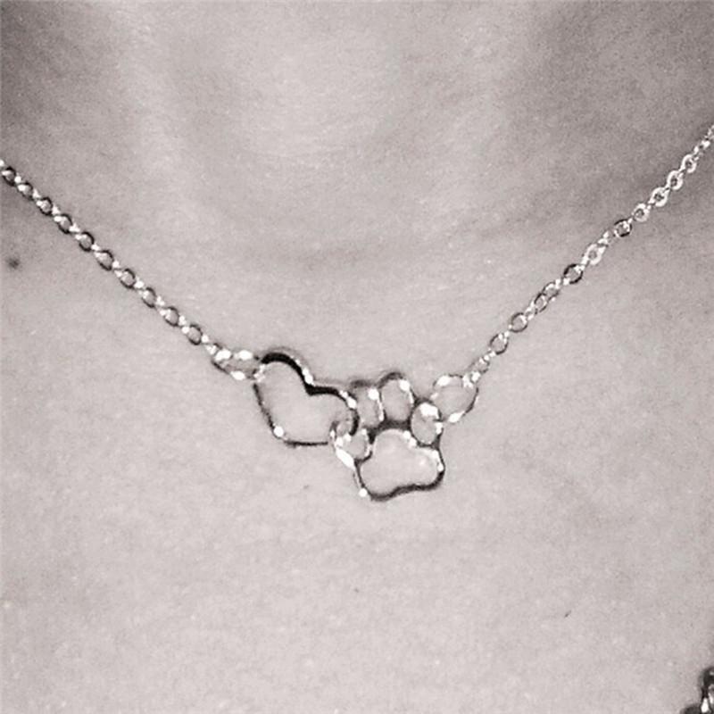 Creative Personality Jewelry Pet Paw Dog Paw Peach Heart Pendant Necklace Clavicle Chain Necklace