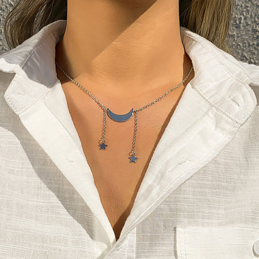 Jewelry simple sequin star moon pendant collarbone necklace versatile geometric metal thin chain necklace