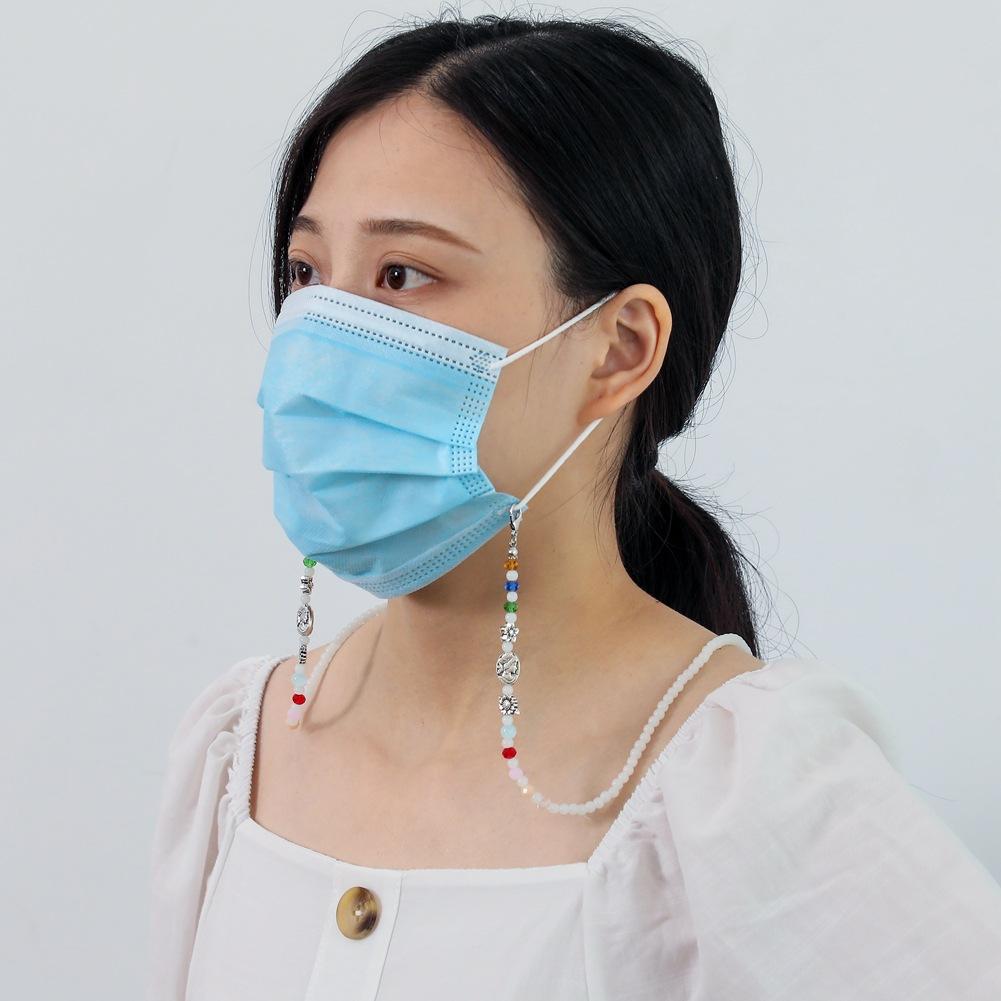 Mask anti-lost hanging chain creative glass beads retro mix and match mask lanyard fashion colorful bead chain