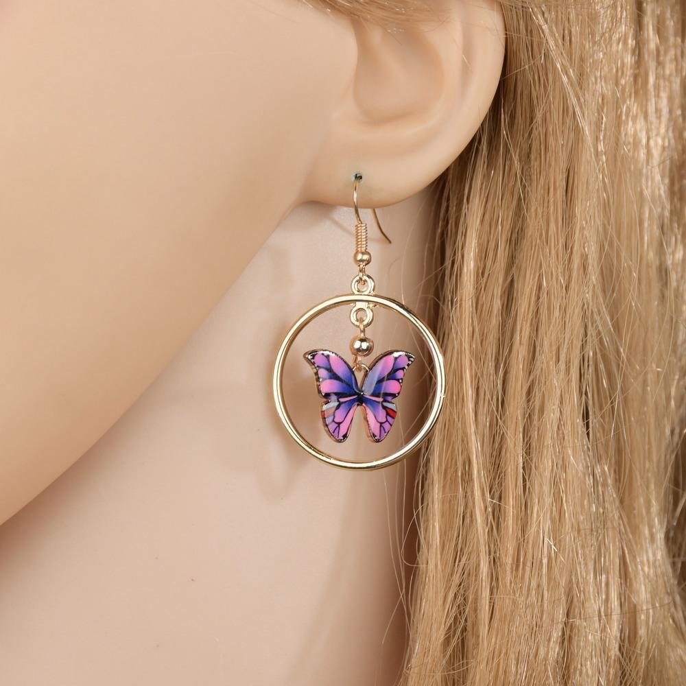 Personality Cute Gradient Painted Butterfly Earrings Fashion Ring Earrings Accessories