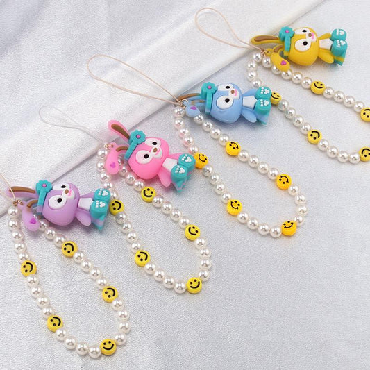 Fashion Imitation Pearl Smiley Face Beaded Phone Chain Cute Soft Tao Xingdailu Phone Lanyard