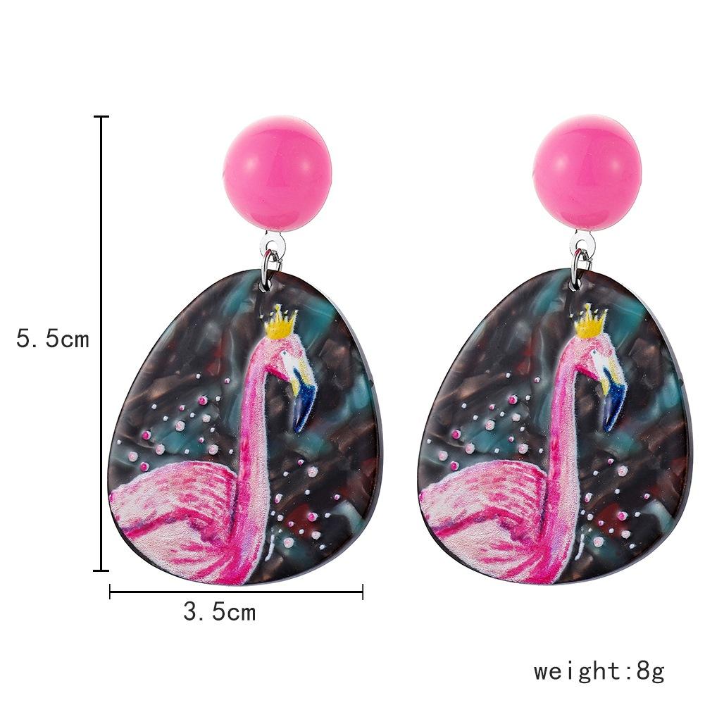 Irregular round earrings niche design flamingo graffiti earrings acrylic sheet accessories