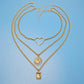 Jewelry Retro Versatile Multi-layer Peach Heart Gemstone Pendant Necklace Women's Ring Sweater Chain Three-piece Set