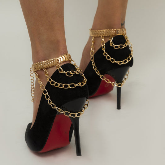 Jewelry Fashion Tassel High Heels Shoes Decorative Anklet Geometric Metal Watch Chain Shoe Chain Women