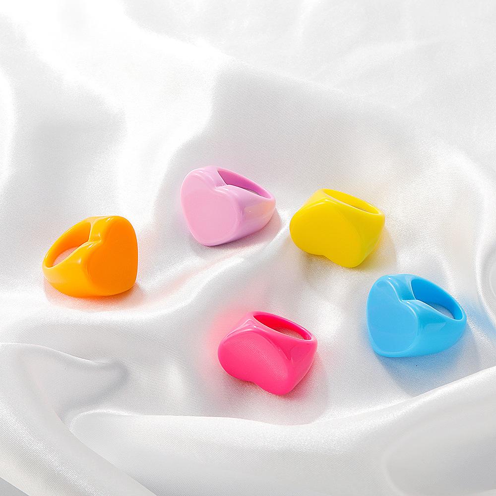 Simple Acrylic Heart Ring Ins Summer Geometric Resin Ring Multicolor Hand Jewelry Female