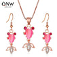Set Jewelry Cute Pink Cat's Eye Goldfish Necklace Personality Cartoon Earrings Women's Pendant Clavicle Chain